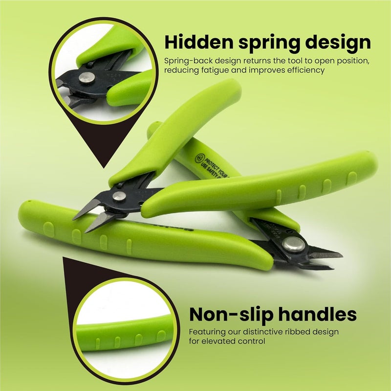 Smithology 4.8” Micro Flush Cutters 3PCS | Made from High Carbon Steel with Hidden Springback Design & Non-Slip Handles for Trimming Metal Wires, Zip Ties, Cables, Circuit Boards, & DIY Projects - Image 2